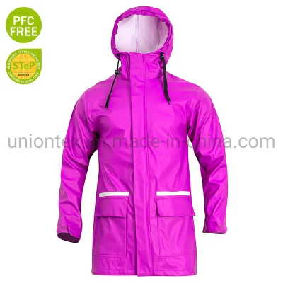 Дамы Fwaterproof пальто модная одежда от дождя PU с капюшонами