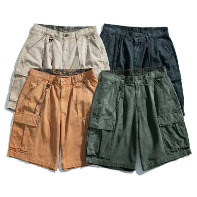 Летние мужские шорты-карго из чистого хлопка, повседневная уличная одежда с карманами для мальчиков, мужские длинные шорты-бермуды больших размеров