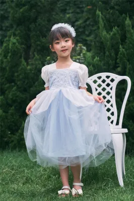 Модное синее детское свадебное платье принцессы, детская одежда