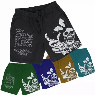Летние мужские хлопковые шорты для фитнеса с принтом черепа и рисунком черепа, мужские шорты для фитнеса, уличная одежда на заказ, шорты для мужчин